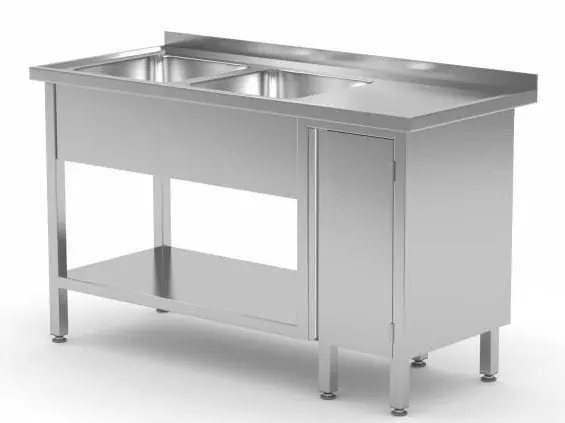 Meistverkauft Edelstahl Spültisch + 2 Becken Links + 1 Klapptür 1400x600x(H)885mm