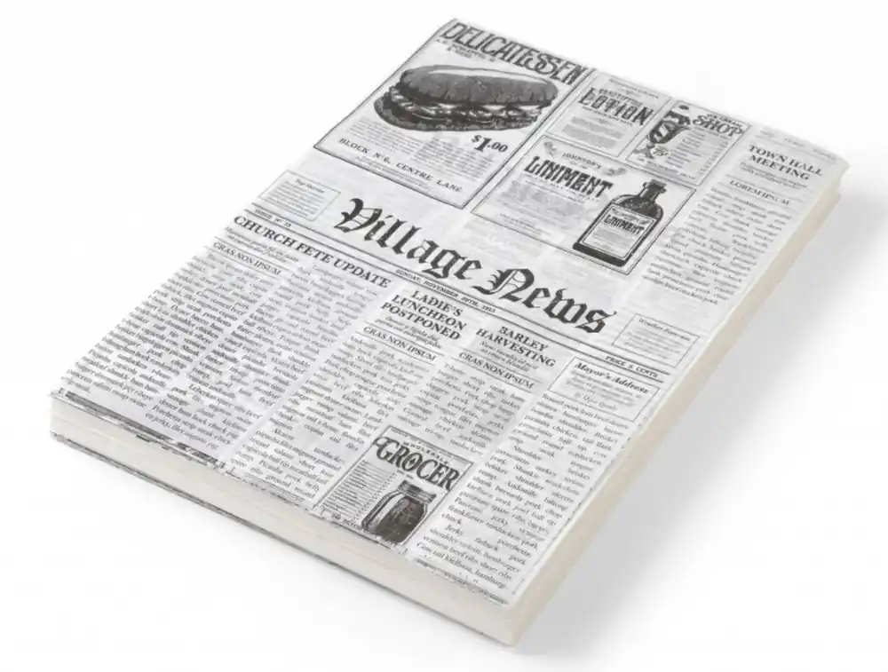 Wachspapier Zeitungsdruck - 200x250mm - 500 Blatt Ausverkauf