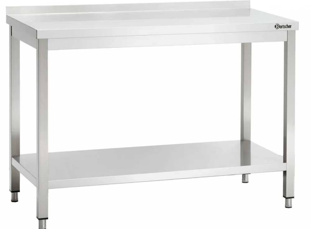 Arbeitstisch aus Edelstahl + niedriges Regal + 40 mm Kante – Höhe 850–900 mm – 1500 (L) x 600 (T) mm Neue Ware