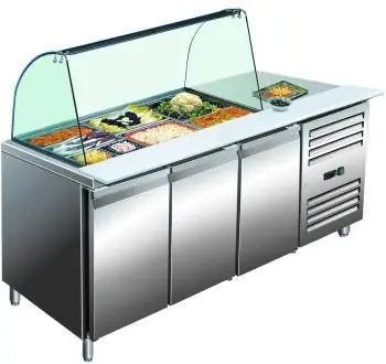 Markenware Edelstahl Saladette mit Glasaufsatz - 1790x700x(h)1360mm