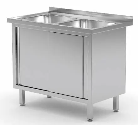 Edelstahl Spülschrank + 2 XXL Becken 500x400x250(h) + 2 Schiebetüren + Aufkantung 1000x700x(H)885mm Top-Preis