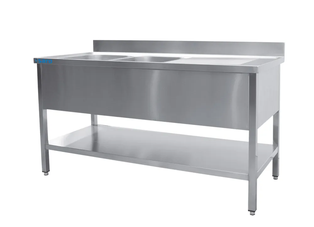 Bestpreis SARO Spültisch 2 Becken, links - B 2000 x T 700 mm