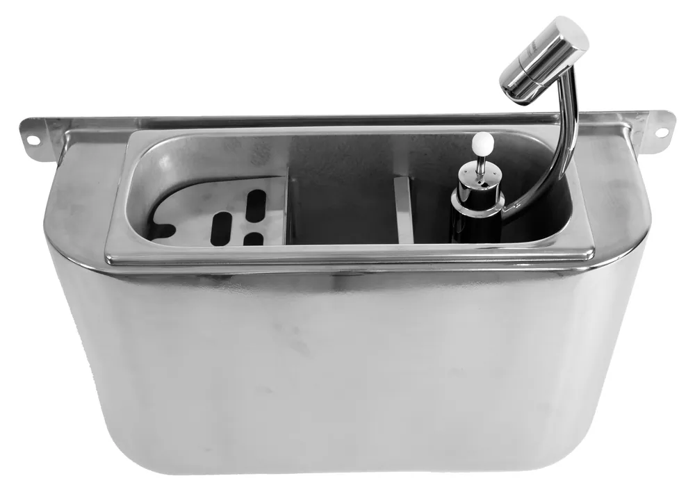 Nur Heute Portionierspüle mit Eislöffel-Dusche - 410x120x(h)270mm - Inkl. Wasserablaufloch, Wasseranschluss und Standrohr