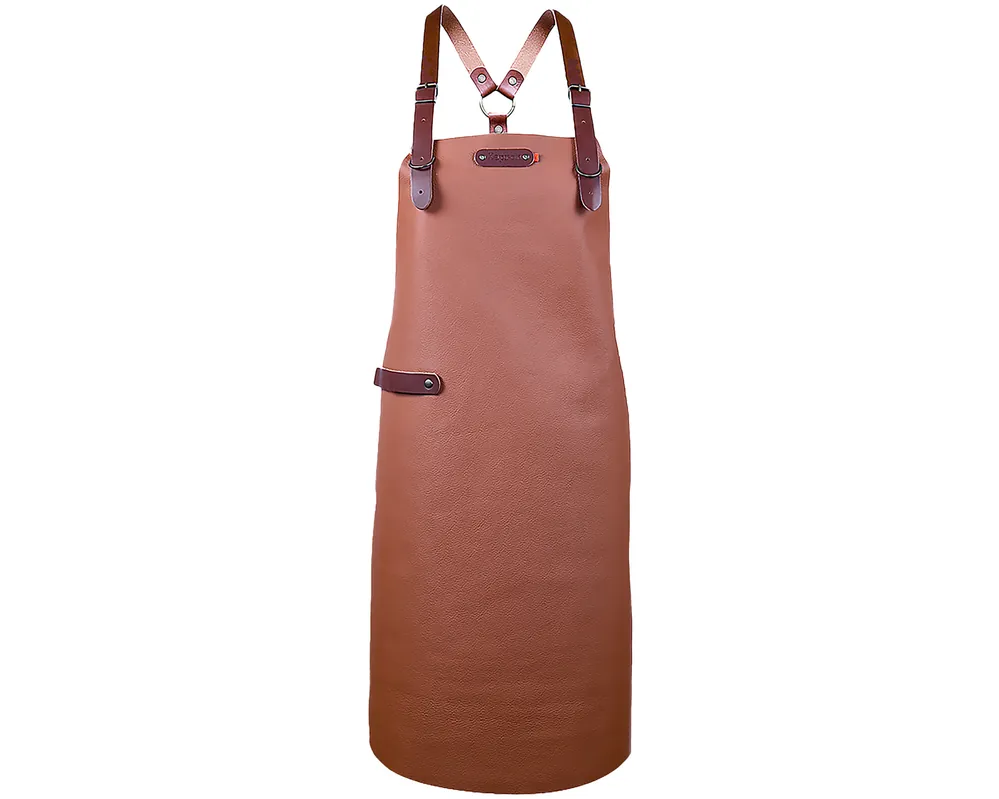 Garantierte Lieferung Lederschürze mit Schulterriemen - 89cm länge - Cognac