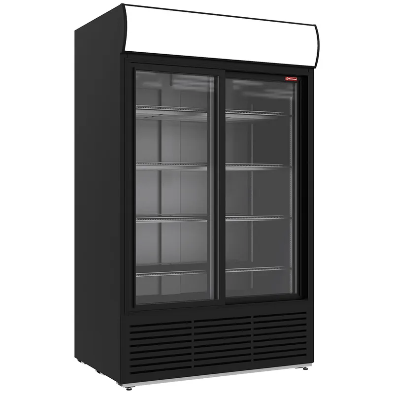 Begrenztes Angebot Positive Kühlvitrine 1230 Liter, Leuchtkasten, 2 Schiebetüren - SCHWARZ