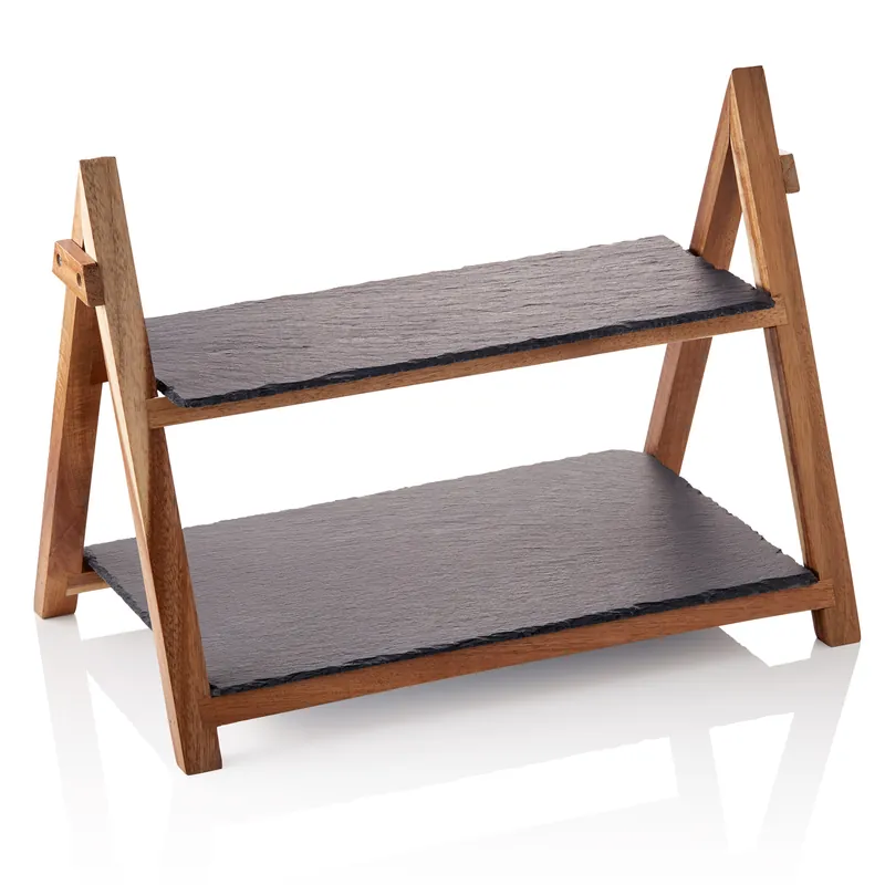 Serviergestell SLATE LINE, 2-stufig, Höhe 30 cm, Naturschiefer, Holz Solange Der Vorrat Reicht