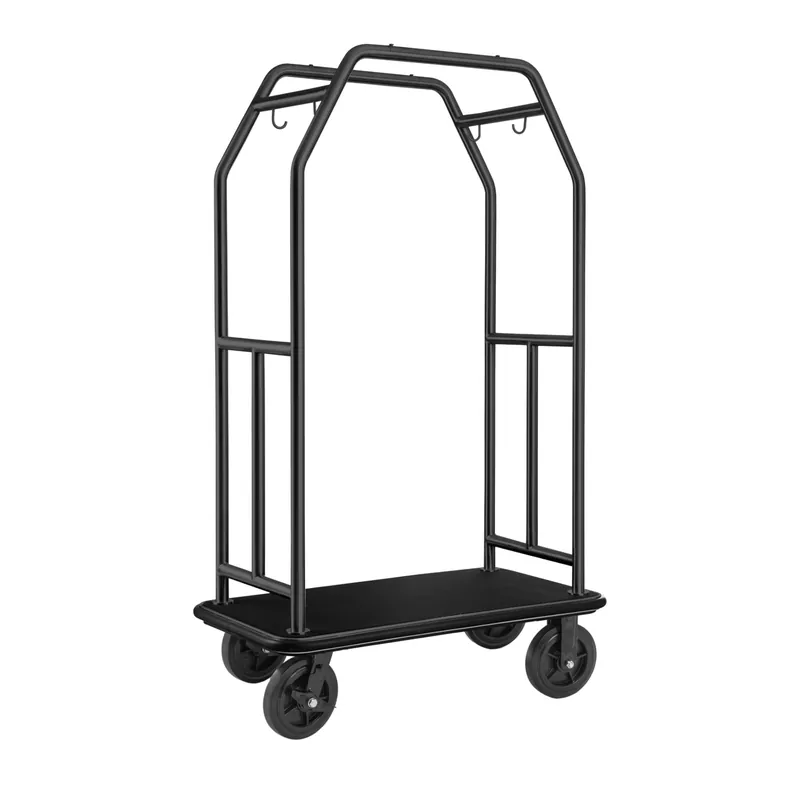 Gepäckwagen TRAVELLER, 112 x 60 x 185 cm, schwarz, pulverbeschichtet, schwarzer Teppich, Chromnickelstahl 18/8 Top-Angebot