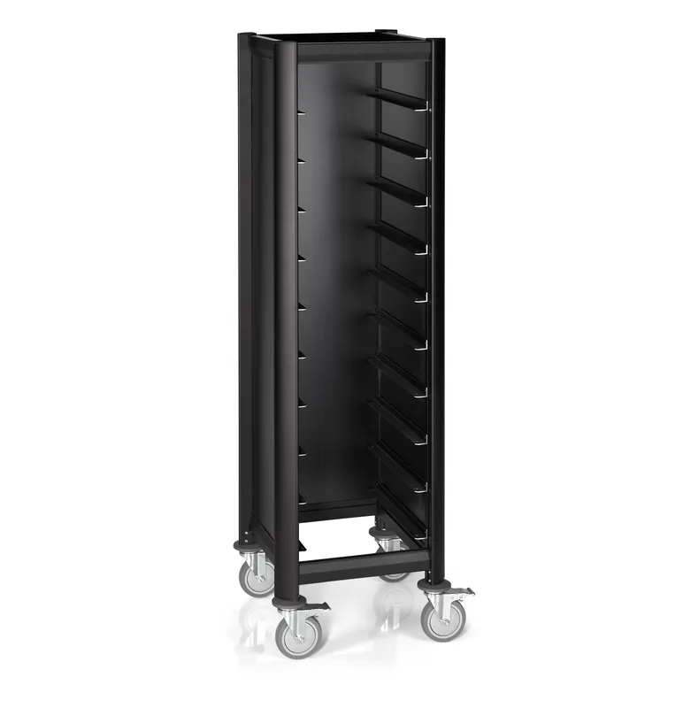 Wochenendangebot Tablettwagen SINGLE MENSA BLACK, für 10 Tabletts, schwarz, 51,5 x 47,5 x 165 cm, MDF Holzoptik/Aluminium