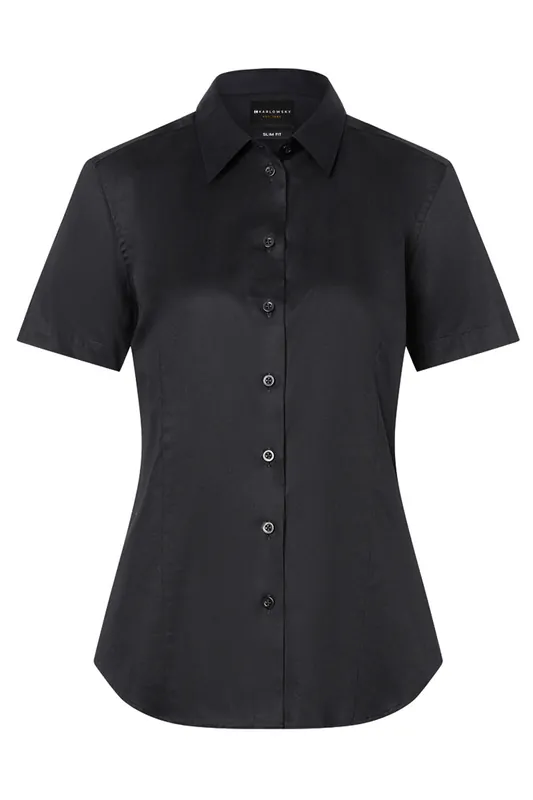 Jetzt Bestellen Kurzarm Damenbluse Active-Stretch in Slim-Fit - Schwarz - XS