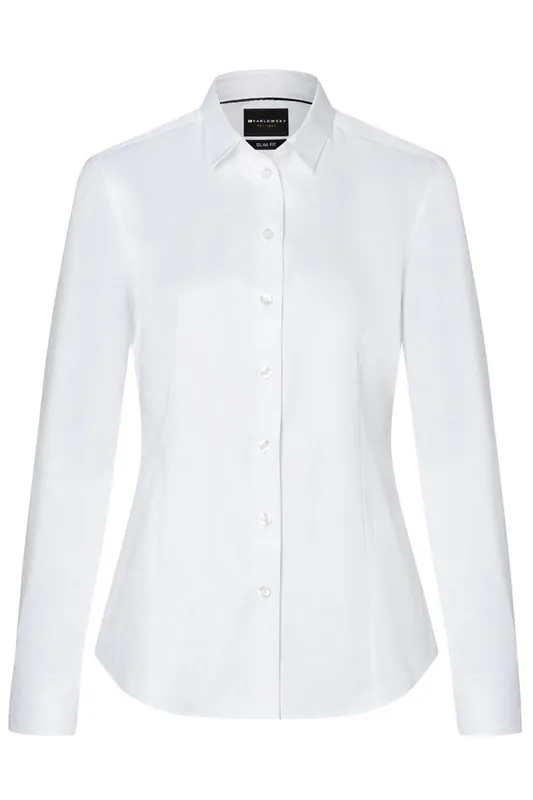 Langarm Damenbluse Active-Stretch in Slim-Fit - Weiß - L Schnäppchen