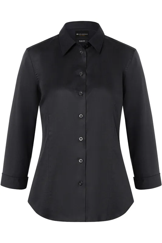 Direkt Vom Hersteller Damenbluse Active-Stretch mit 3/4-Ärmeln in Slim-Fit - Schwarz - L