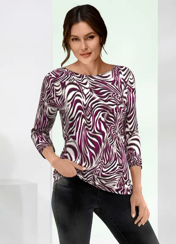 Shirt mit modischem U-Boot-Ausschnitt in 2 Farben Neue Ware