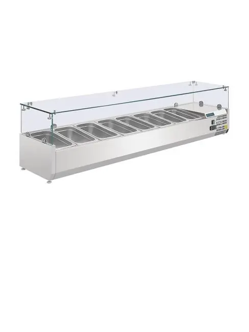Kühlvitrine - 8 x 1/4 GN - H 43,5 x 180 x 33 cm - 230 V - Edelstahl - Polar - G610 Direktkauf