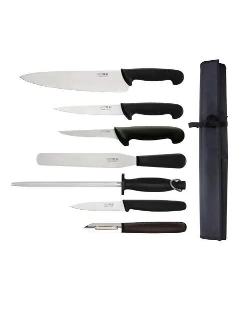 Geprüft 7-teiliges Starter-Set - 26,5 cm Kochmesser und Tasche - Hygiplas - F203