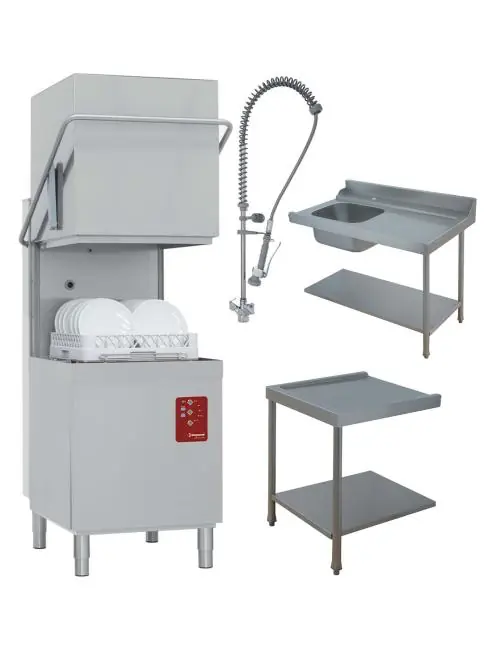 Sichere Zahlung Haubenspülmaschine - Korb 50 x 50 CM - Vorwaschdusche - Spültisch rechts - Abtropftisch links - Diamond - DCS9/6/B-D