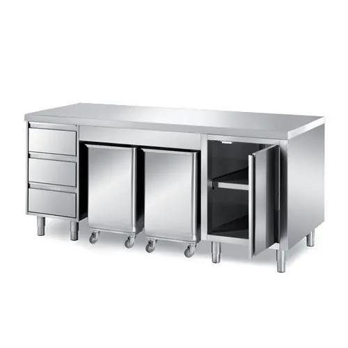 Schranktisch 2000 mm x 700 mm H 870 mm mit 2 Zutatenbehälter mit 3 Schubladen mit 1 Flügeltür Neu Im Sortiment
