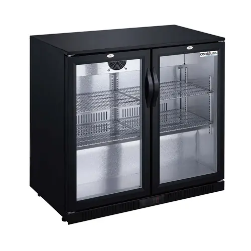 Barkühlschrank schwarz mit 2 Glastüren Umluftkühlung 198 ltr Neue Kollektion